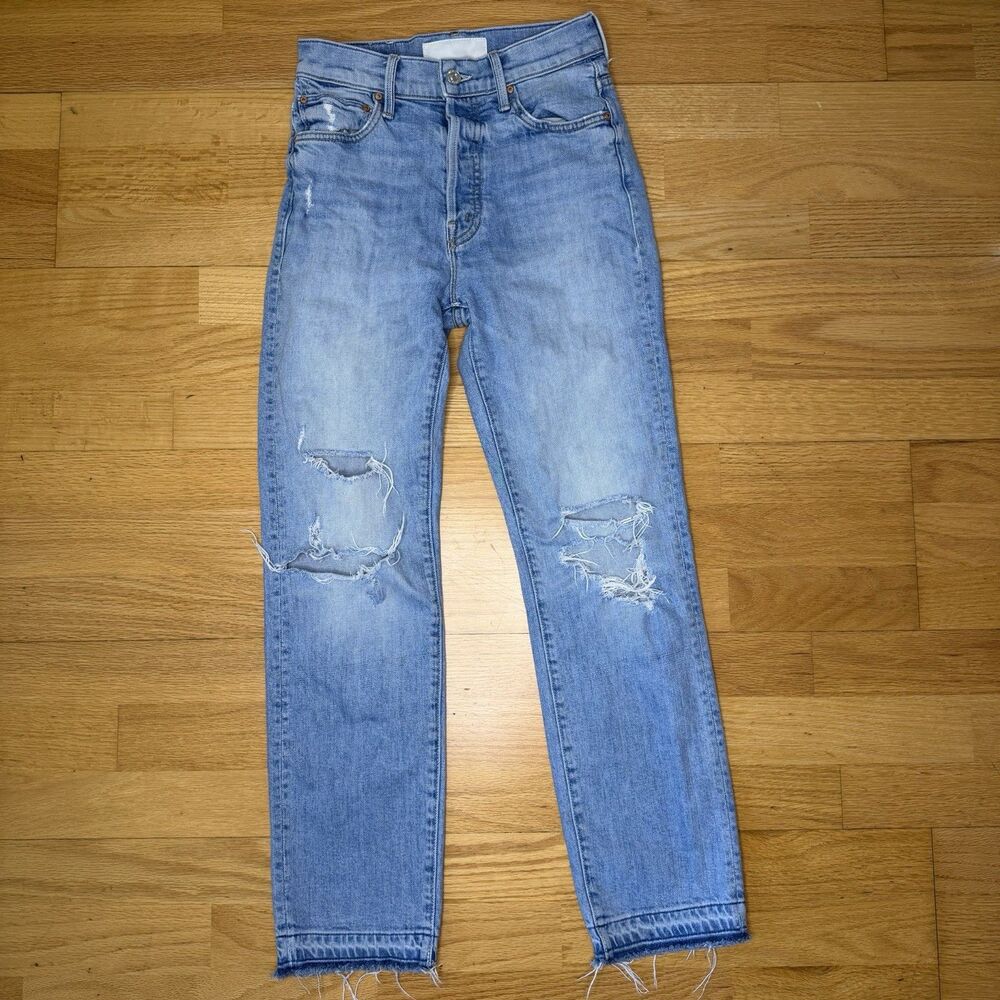 Mother High Waisted Hiker Hover Undone Hem On My Knees 25 GUC Distressed Frayed